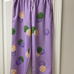 Women's Lavender Ankle Pajama Pants with Cookie PrintLadies Coin Mardi Gras pant
